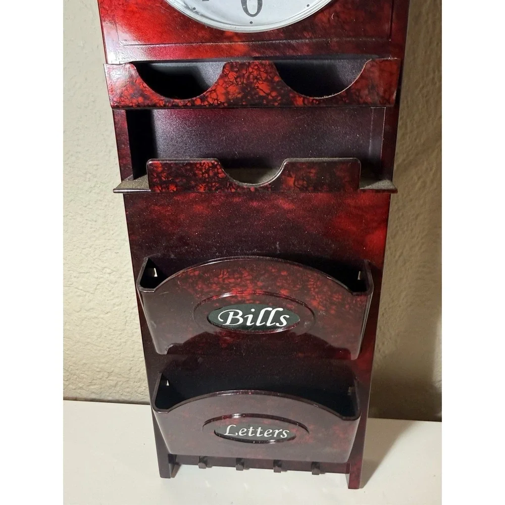 VTG Wall Clock Mail Organizer Swans Sunflower Bills Letters Holder Cottagecore